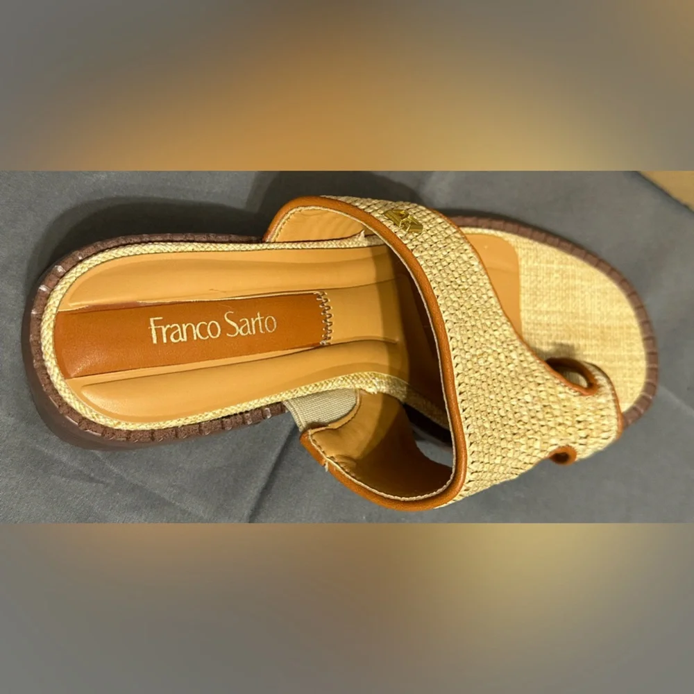 Franco Sarto Sia Slide Sandals in Natural Beige Raffia - Picture 5 of 8